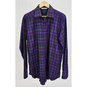 ETRO Size 42 L Purple Check Cotton LS Button Front Shirt